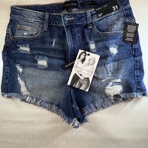 Kendall & Kylie Dark Blue Frayed Jean Shorts